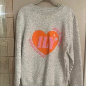 Gray Sweatshirt with Orange Heart and Pink ILY